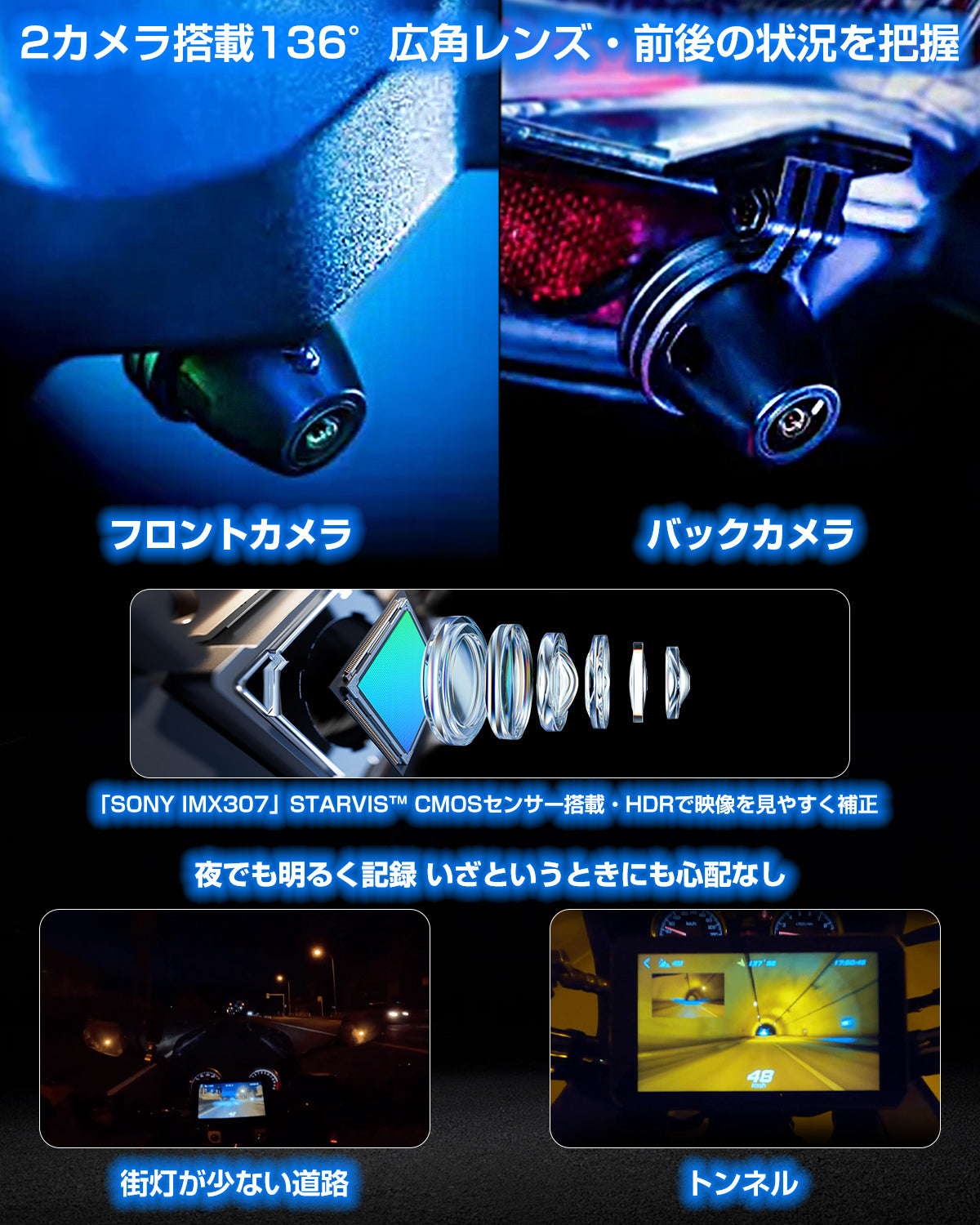 バイク専用モトスマートモニター 前後2カメラ搭載|AIO-5 Lite