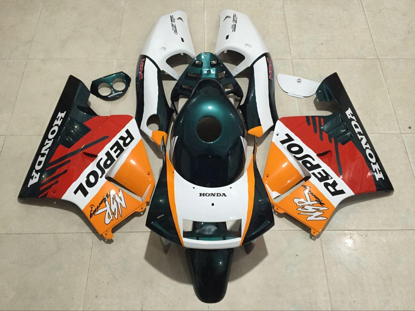 HONDA NSR250R SP REPSOL MC28 1996 外装カウル フルセット タンクカバー 透明風防スクリーンあり パーツ デカール 塗装済み - AKEEYO