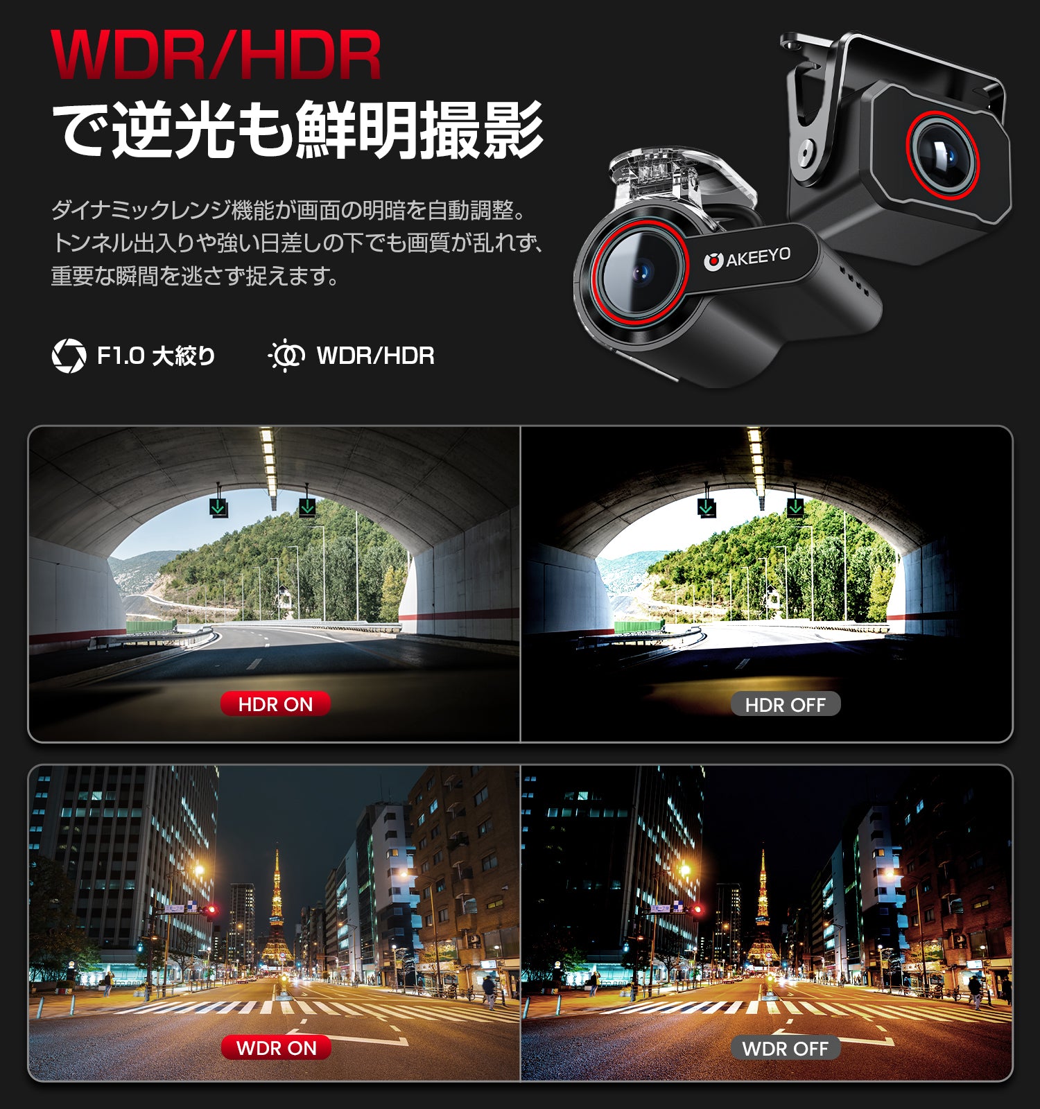 夜間走行の新常識！前後スーパーナイトビジョン搭載ドラレコ ｜AKY-NV-X2