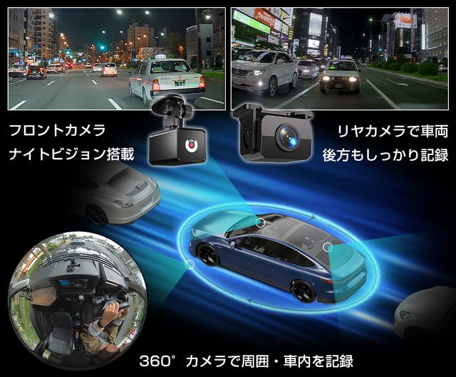 ナイトビジョン搭載の360°全方位対応ドライブレコーダー ｜AKY-NV-360