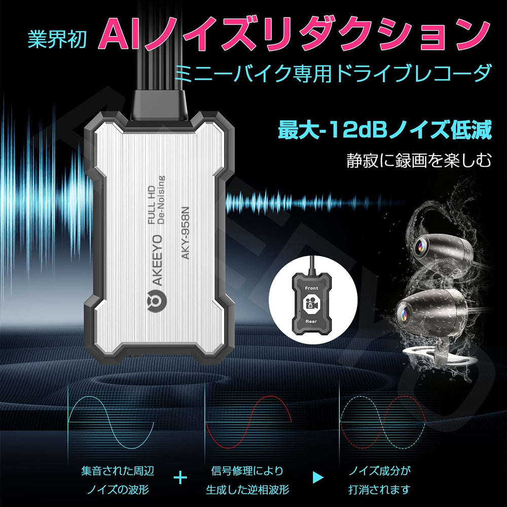 AIノイズリダクション WIFI機能 全体防水  バイク専用ドライブレコーダー AKY-958N - AKEEYO